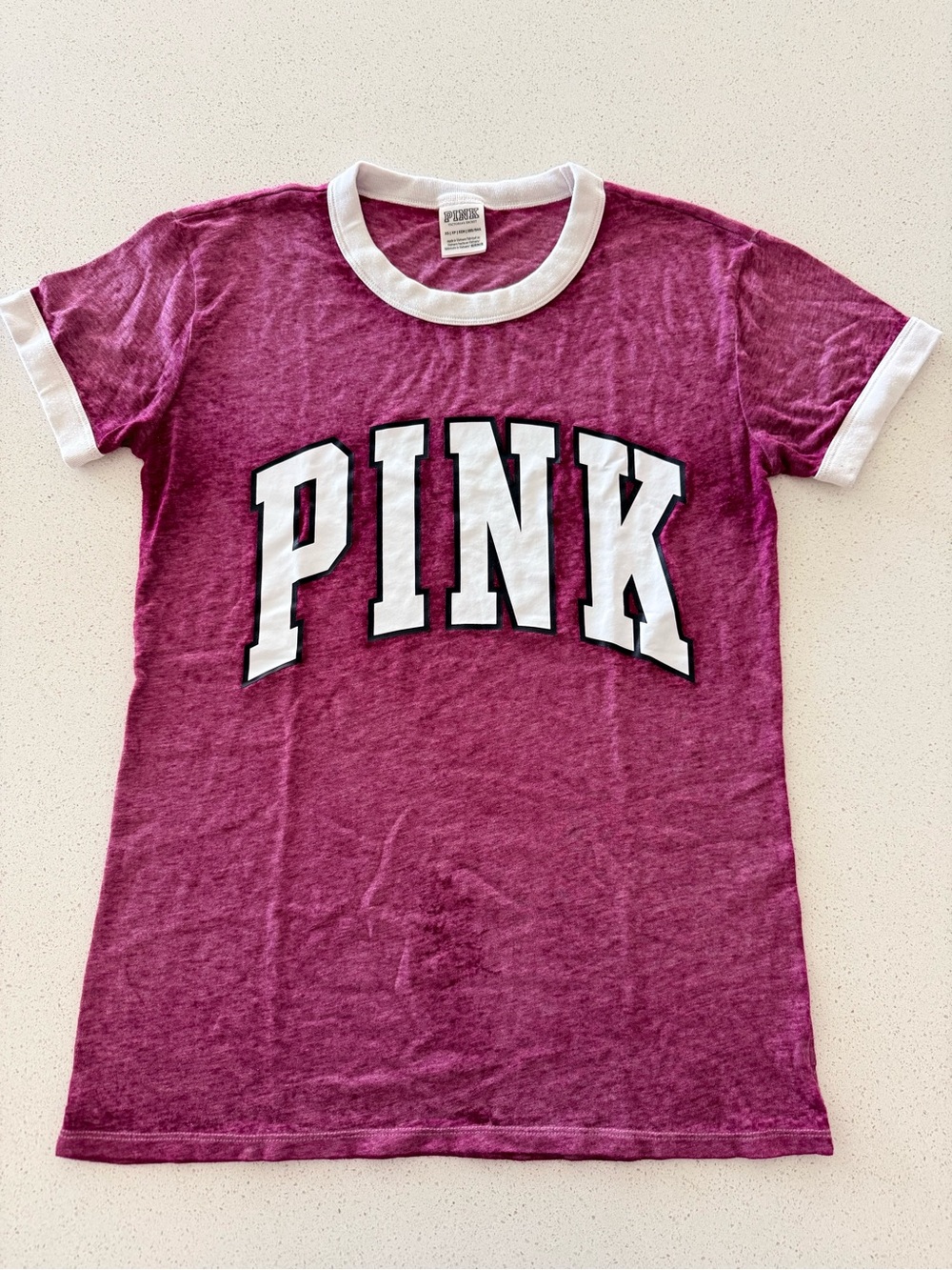 Victoria's Secret PINK Dye-Burnout Tee Crew Neck Heather Berry Plum XS Women
